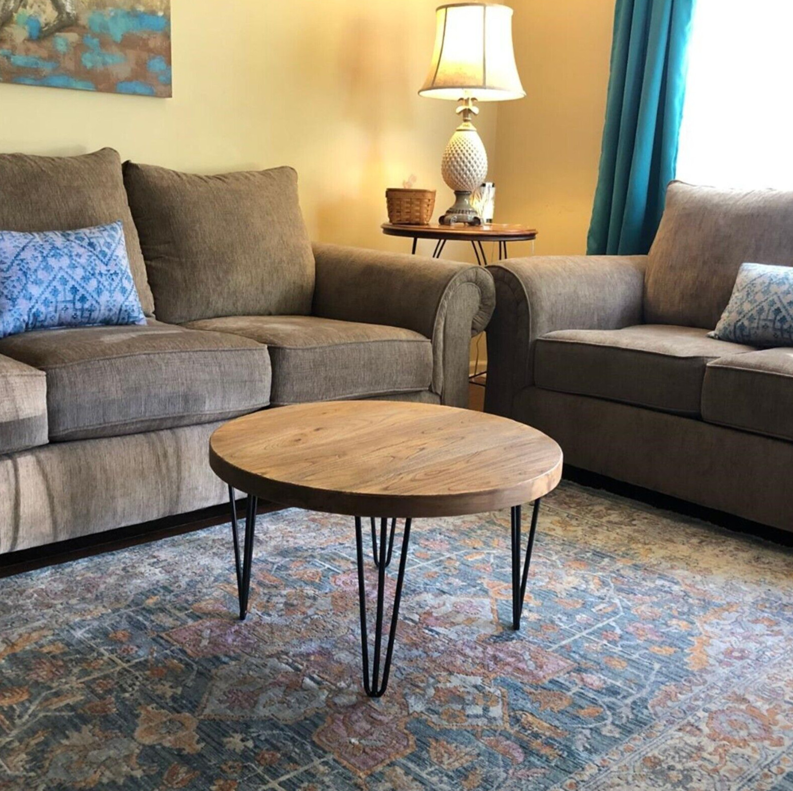 Rustic Round Old Elm Wooden Coffee Table Home Furniture for Living Room Decor