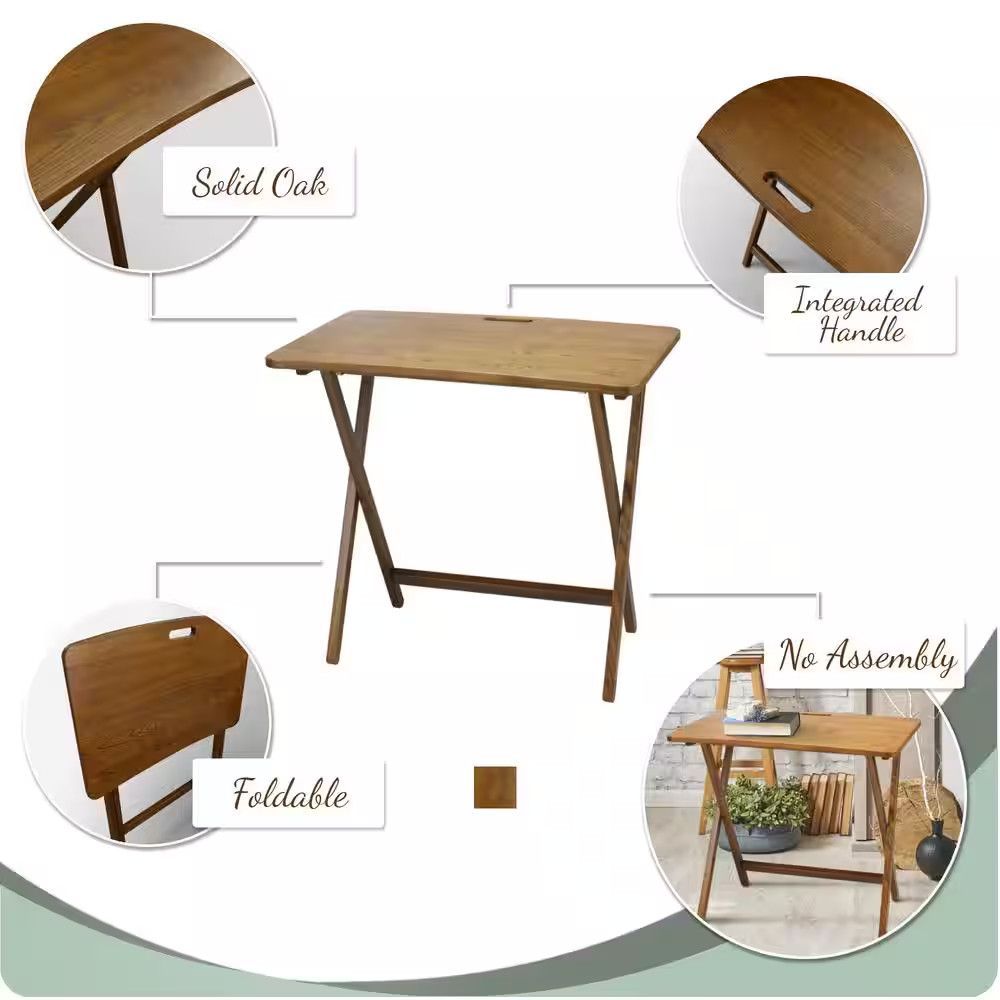 28 In. W Warm Brown New Color Solid Red Oak Wood Folding Table