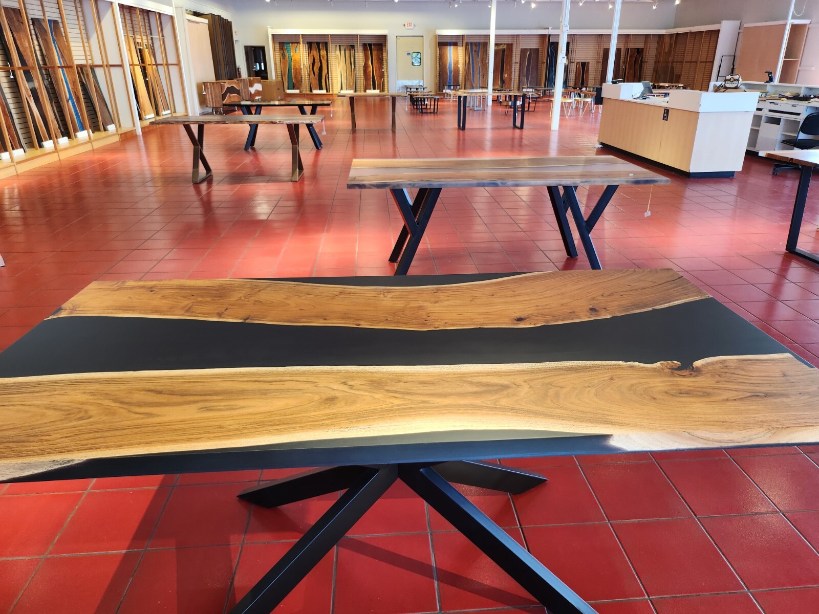 In stock in USA 78″/39″ Handmade Dining Table Acacia with Resin Epoxy Black Matt
