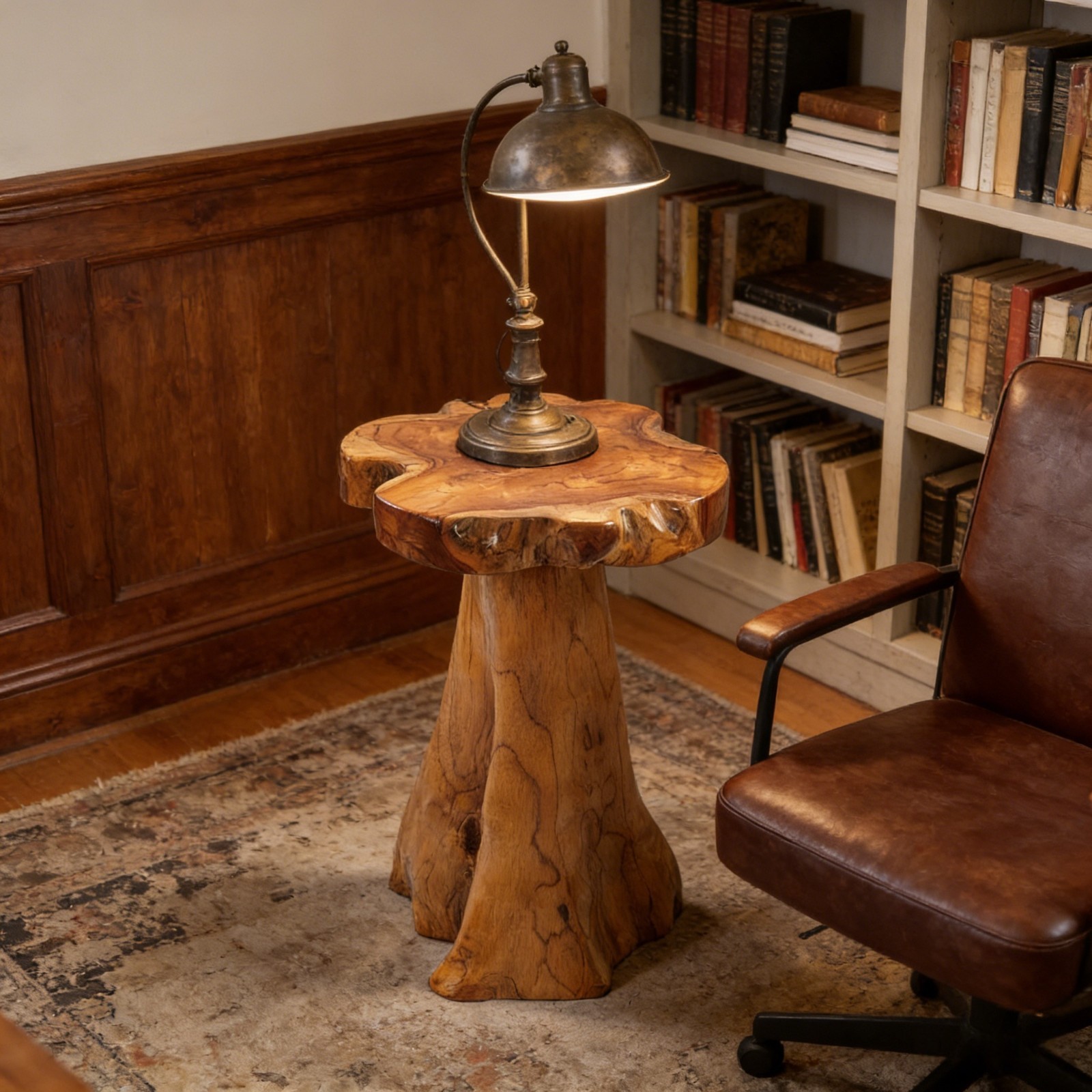 Rustic Teak Tree Stump Table – Live Edge Side Table or Stool, Natural Wood, Gift