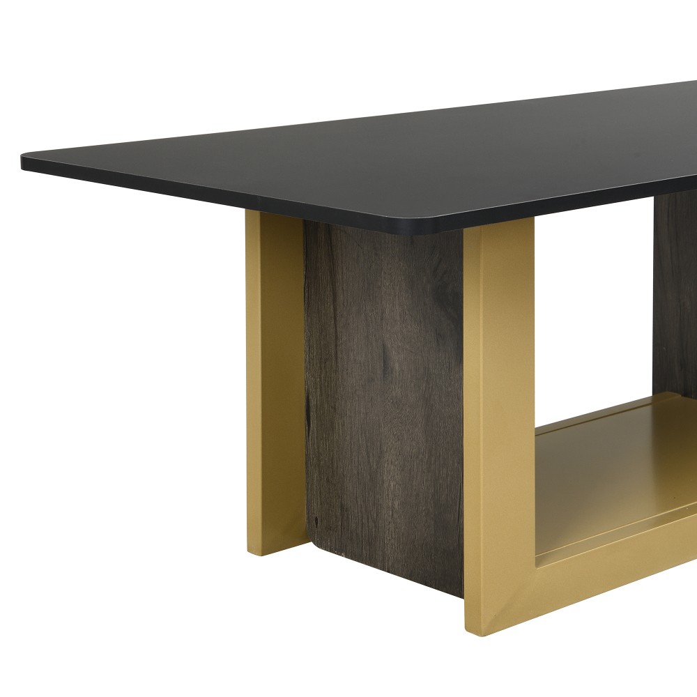 Modern Square Coffee & End Table Set of 2, Black, for Living Room, MDF & Metal