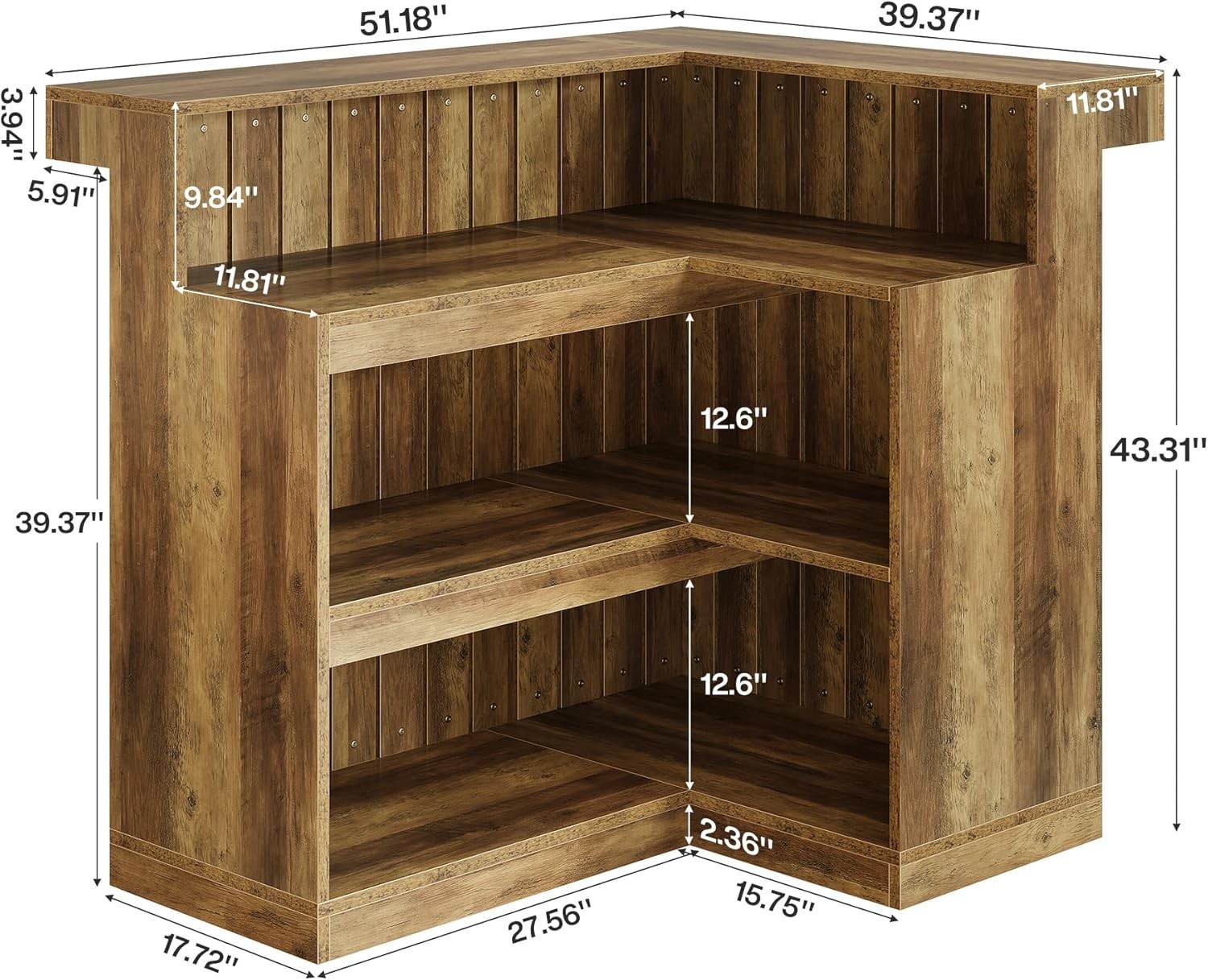 L-Shaped Home Bar Unit, 4-Tier Corner Liquor Bar Table with Storage Shelves