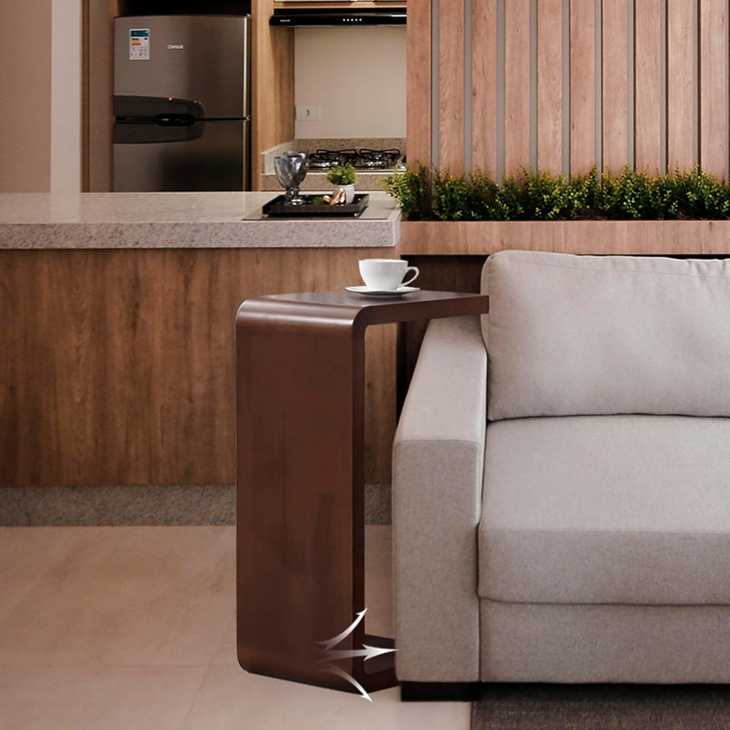 C Shaped Solid Wood End Table – Space-Saving Snack Table for Any Room