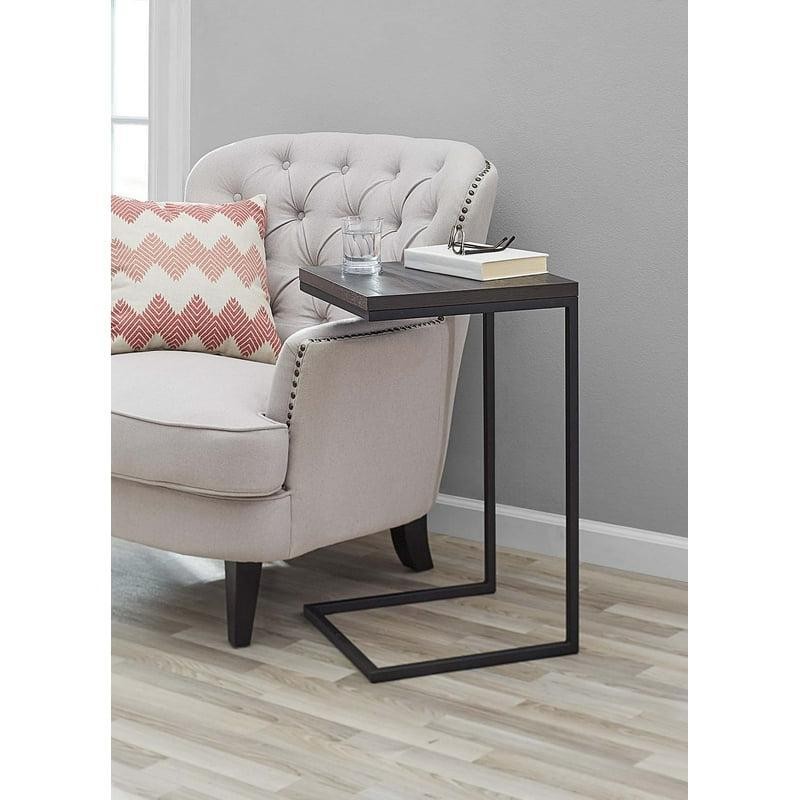 Space Saving Metal C-Table Side Table Storage 25 Lb Load Weight Espresso/Black