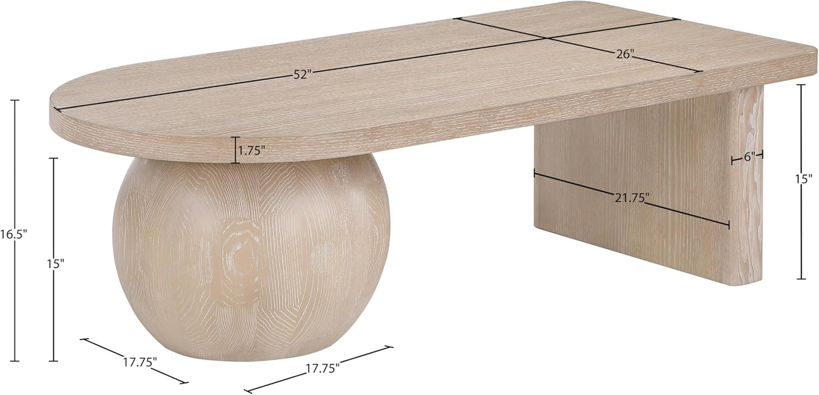 Art Deco Coffee Table – Meridian Furniture Solum Collection, Natural Finish 52″