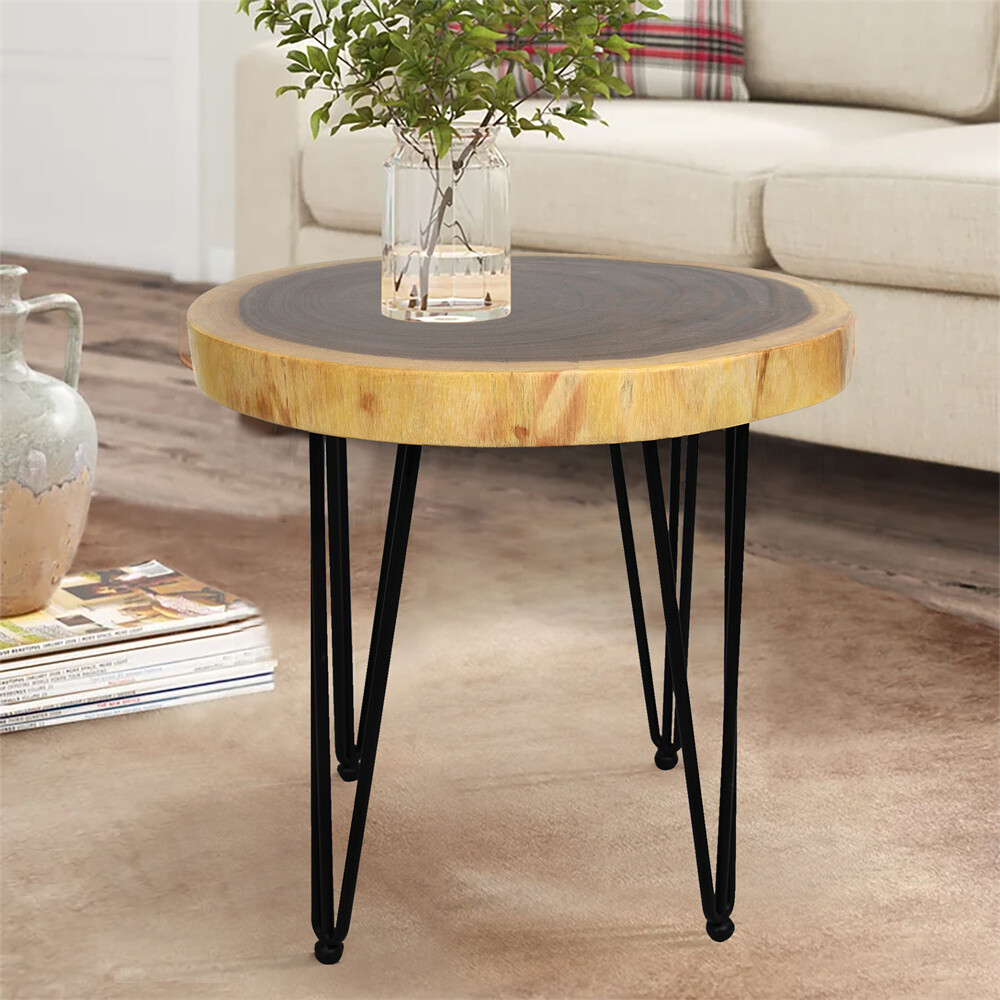Rustic Natural Round End Table Wood Side Table, Nightstand, Plant Stand