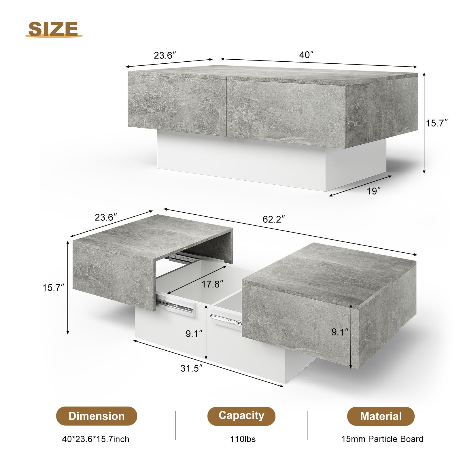 Coffee Table with Large Storage for Living Room Modern Center Table Rectangular