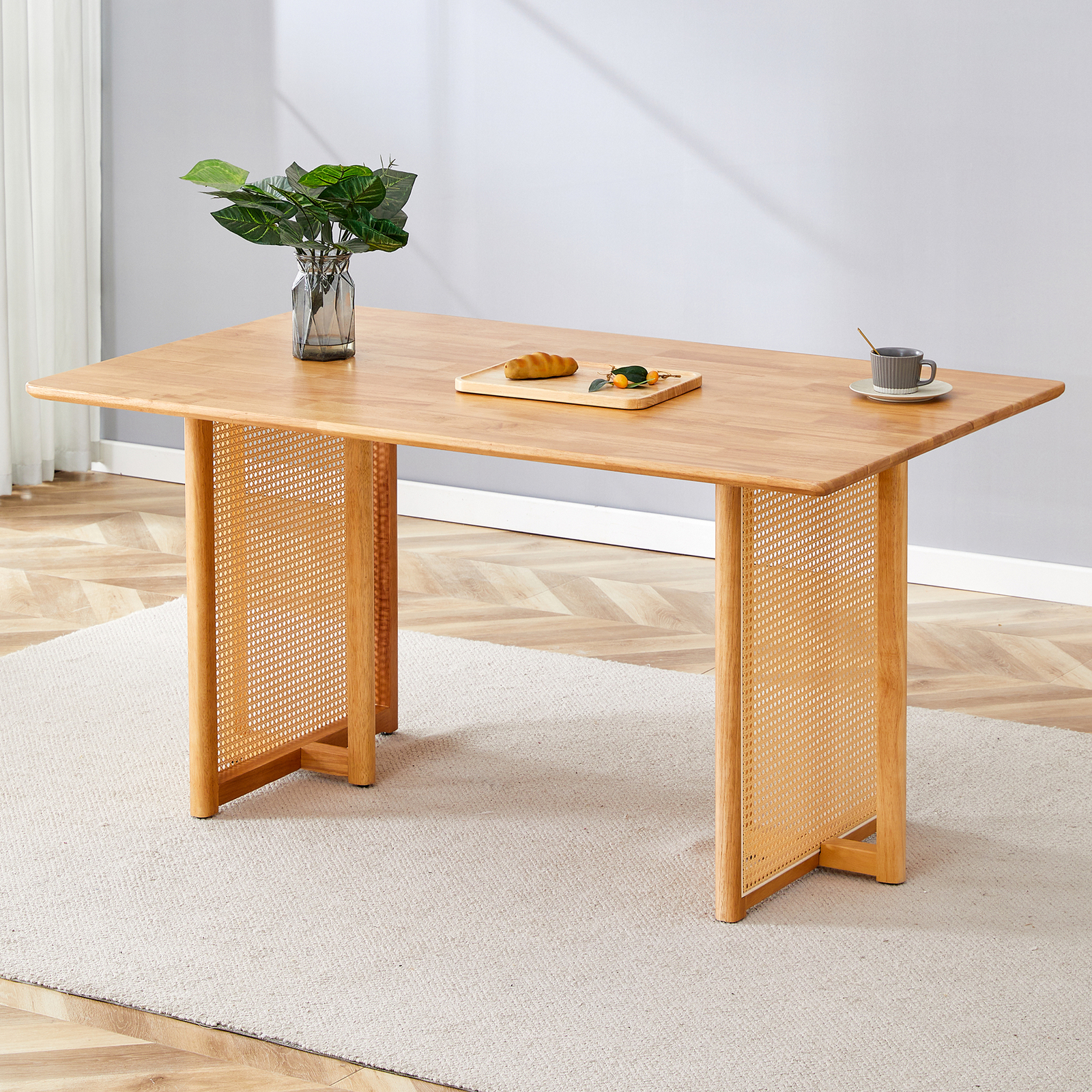 59″x35.4″ Wood Rectangular Dining Table Kitchen Desk Dinette Table Natural Color