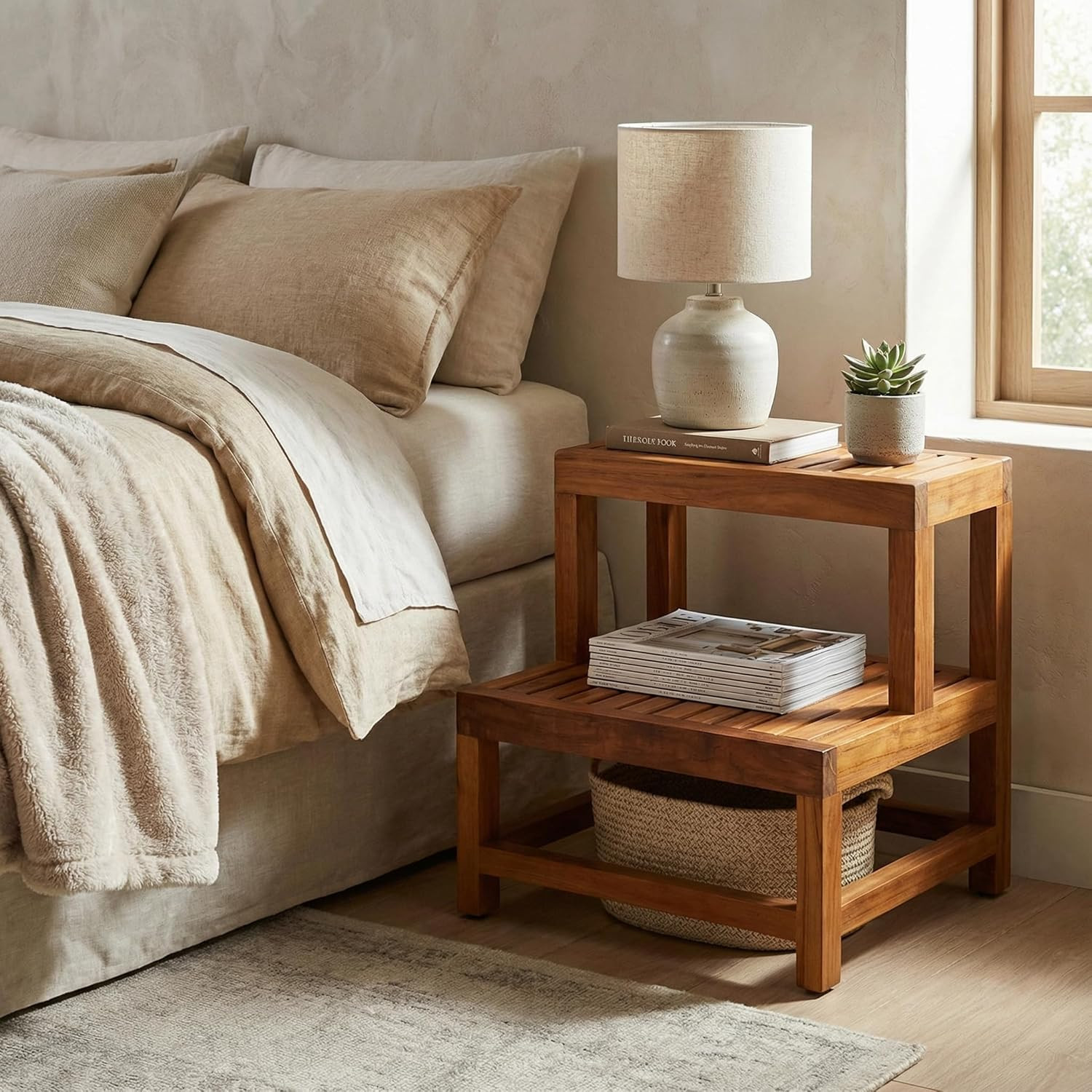 Elegant Solid Teak Wood 2-Tier End Table by