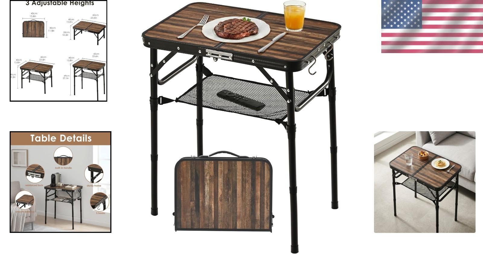 Versatile Portable TV Dinner Table with Detachable Storage – Indoor & Outdoor