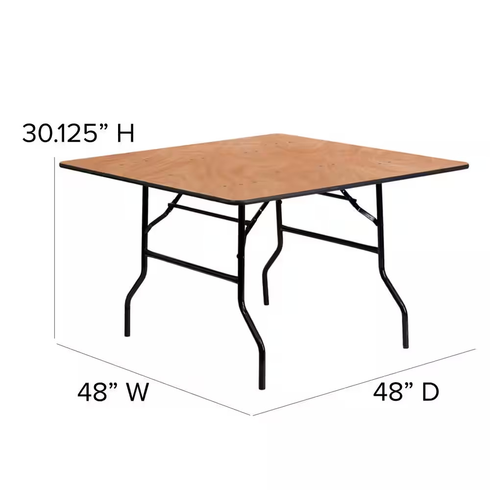 Natural 48 In. Square All-Occasion Wood Folding Event Table, Foldable Square Por