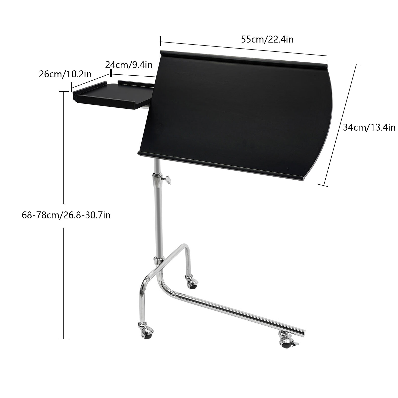 Modern Black Free-standing Adjustable Wood Swivel Tray Table w/ Ergonomic Stand