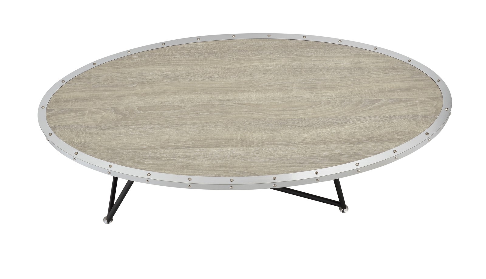 Weathered Gray Oak & Metal Oval Coffee Table 46″L x 23″W
