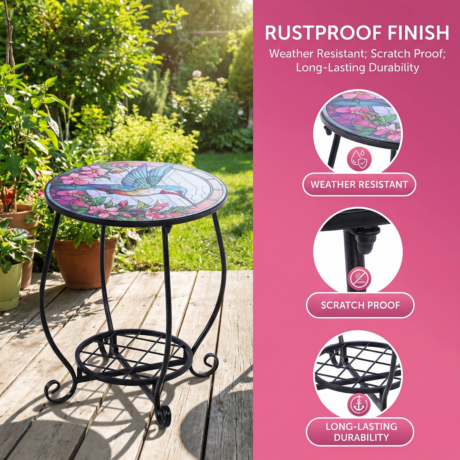 Outdoor Side Table Round Mosaic Patio Accent Indoor End Plant Coffee Tea Table