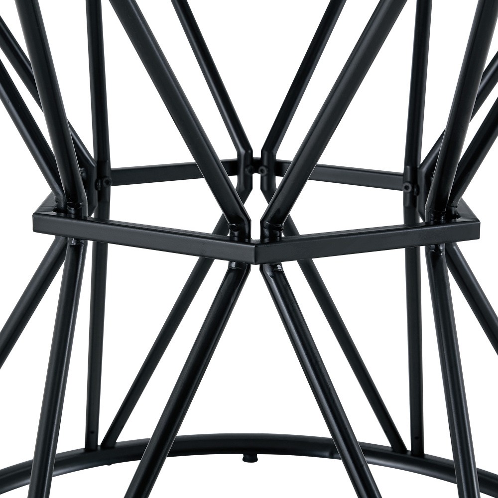 47.3″ Circular Dining Table, Walnut MDF Top, Black Hourglass Metal Base, for 4-6