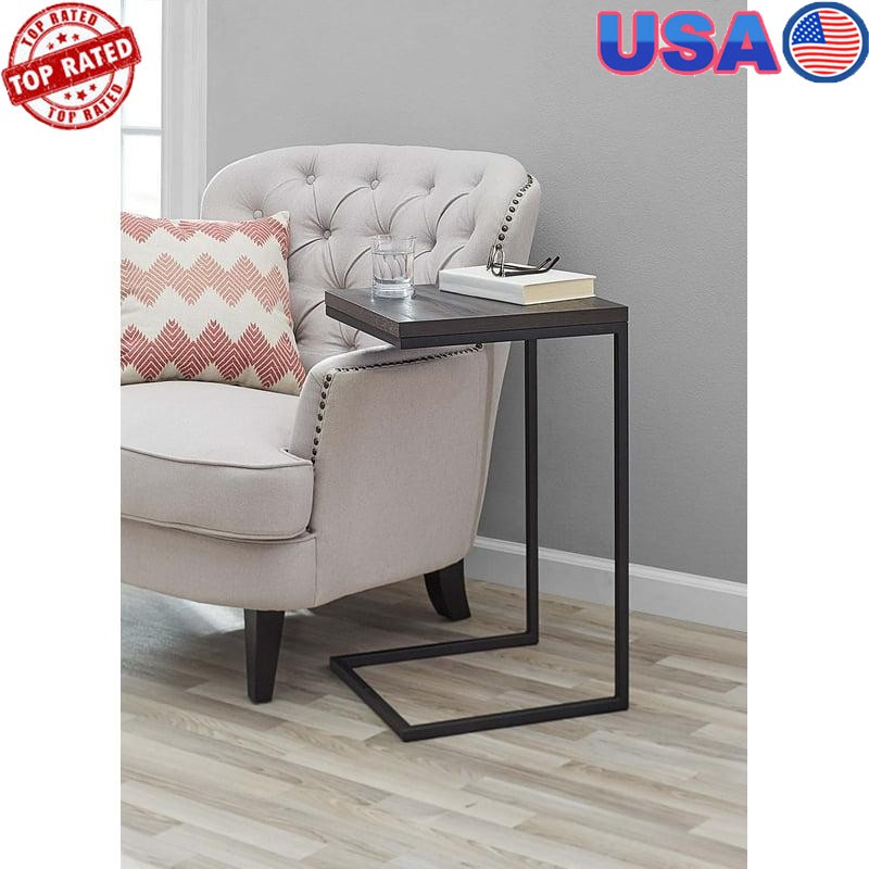 Space Saving Metal C-Table Side Table Storage 25 Lb Load Weight Espresso/Black
