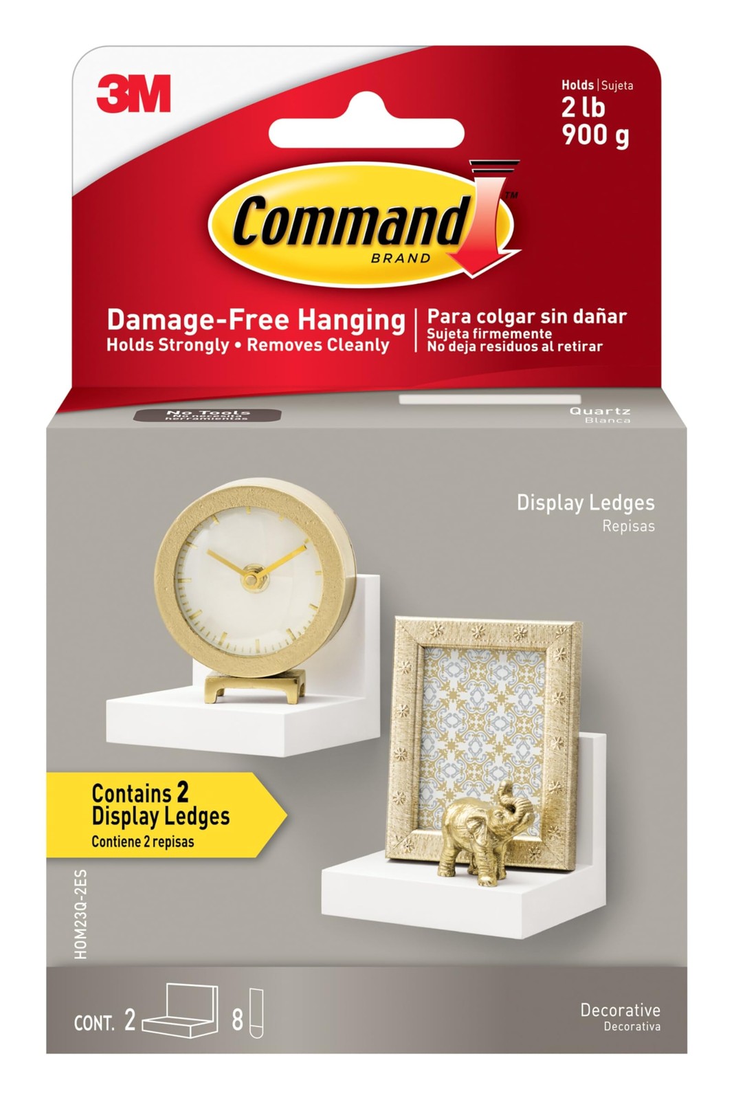 Command Display Ledges, Holds up to 2 4″ 2 Count (Pack of 1), Quartz