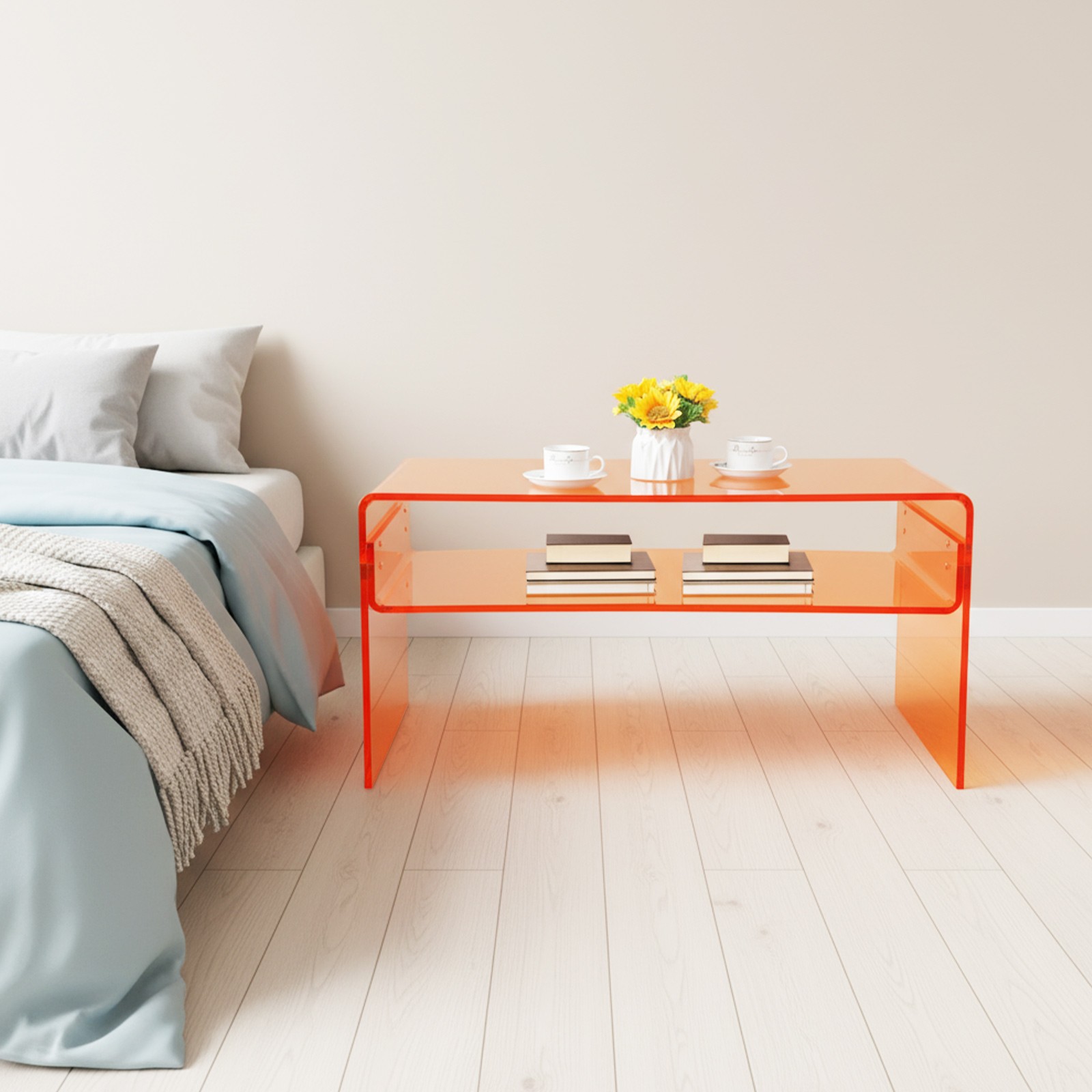 Acrylic Coffee Table 2 Tiers Modern Side Table End Desk Orange 31.5×15.8×15.8in