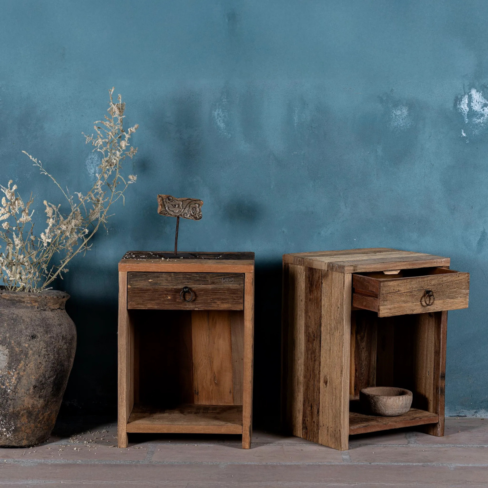 Artisan Handmade Bedside Table Solid Wood Hand Carved 16.9 × 13.8 × 23.6 inches