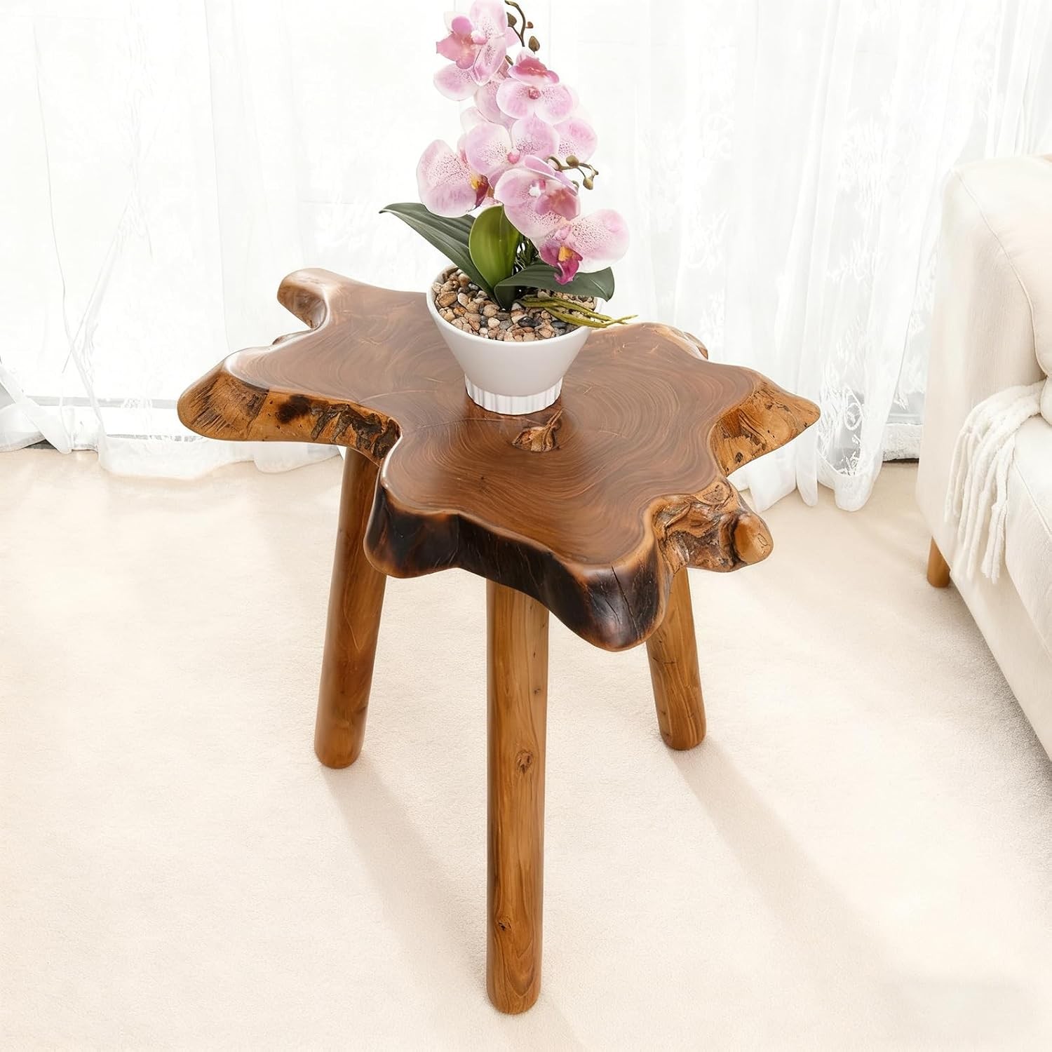 Teak Live Edge Solid Wood Wooden Side Table for Living Room Bed End Table