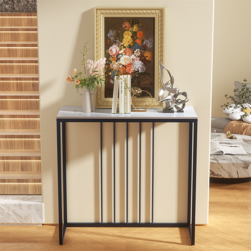 Stylish Console Table Glossy Sintered Stone Hallway Narrow Entryway Tables 80CM