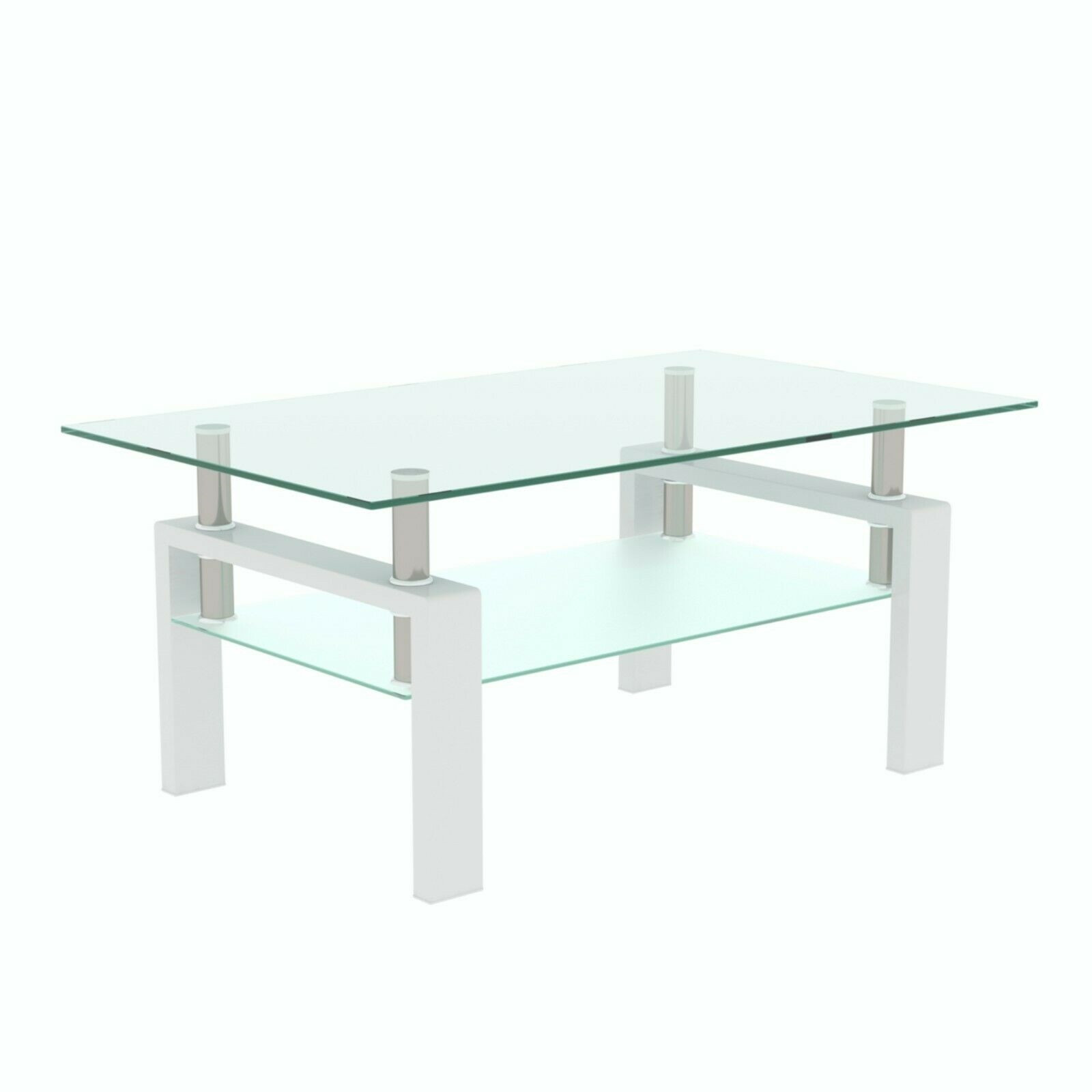 Modern Side Center Tables Rectangle Coffee Table Glass Living Room With Shelf