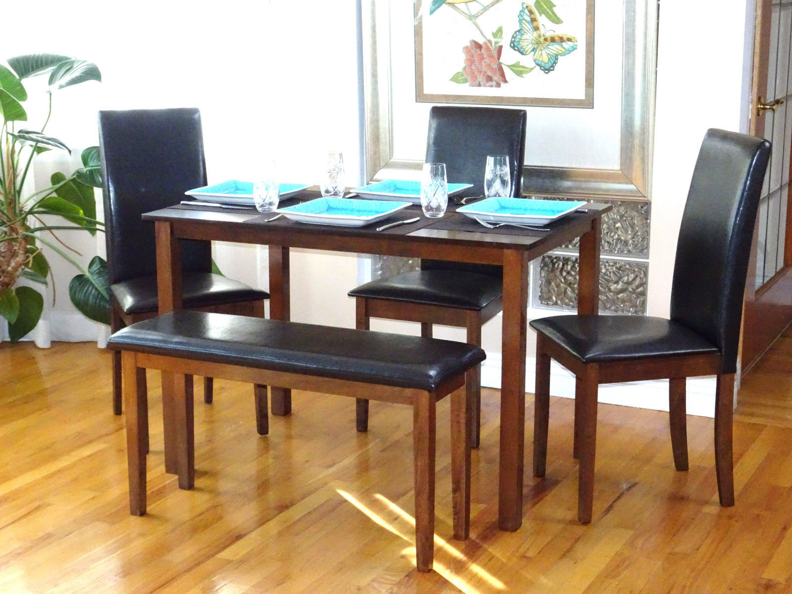 Contemporary Modern Rectangular Dining Kitchen Table in Dark Walnut Finish