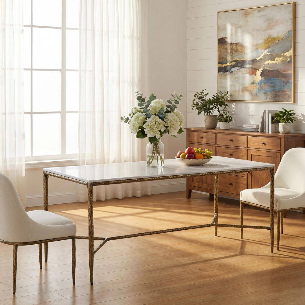 Scarlett White plus Forged Brass Wood Top 70.87 In. W 4-Legs Rectangle Dining Ta