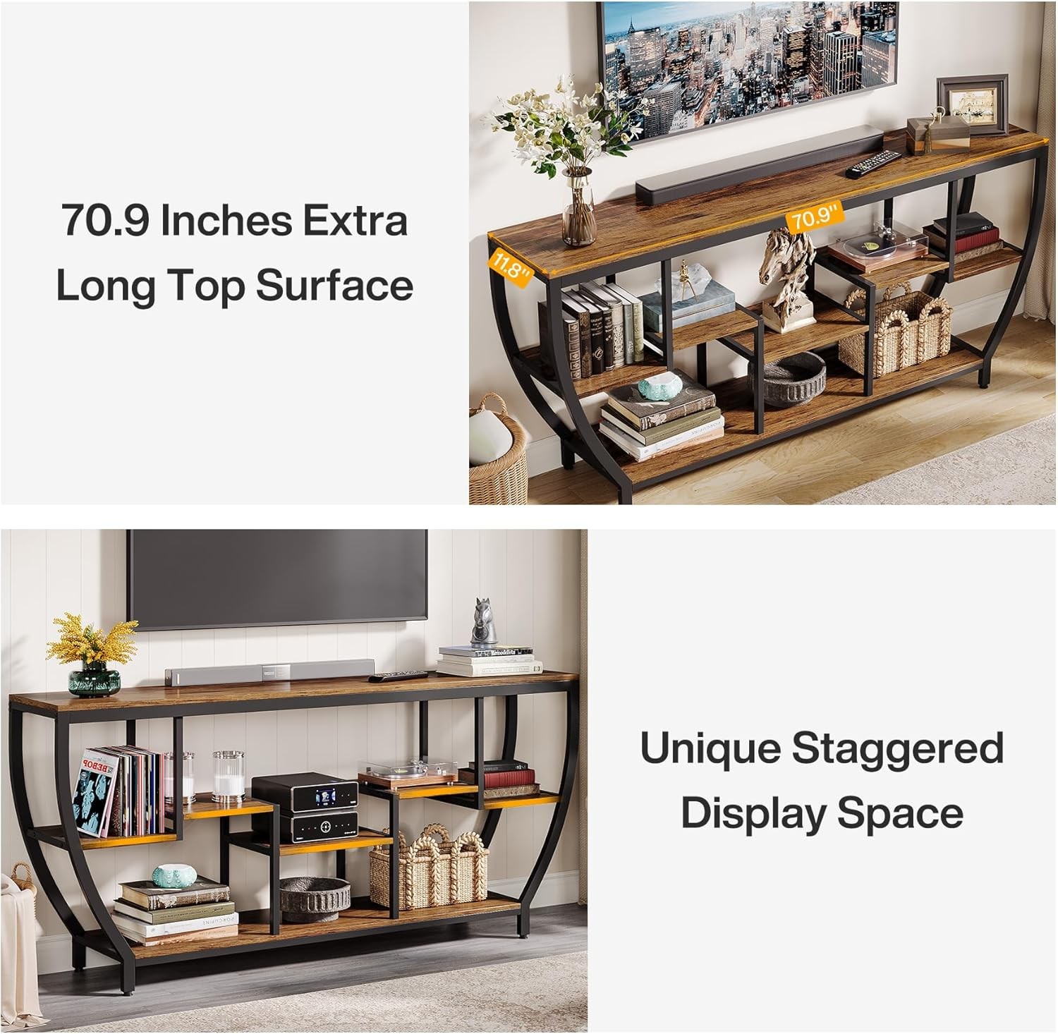 TV Stand for Televisions up to 80 Inches, Wood TV Media Console Table Unit-Brown