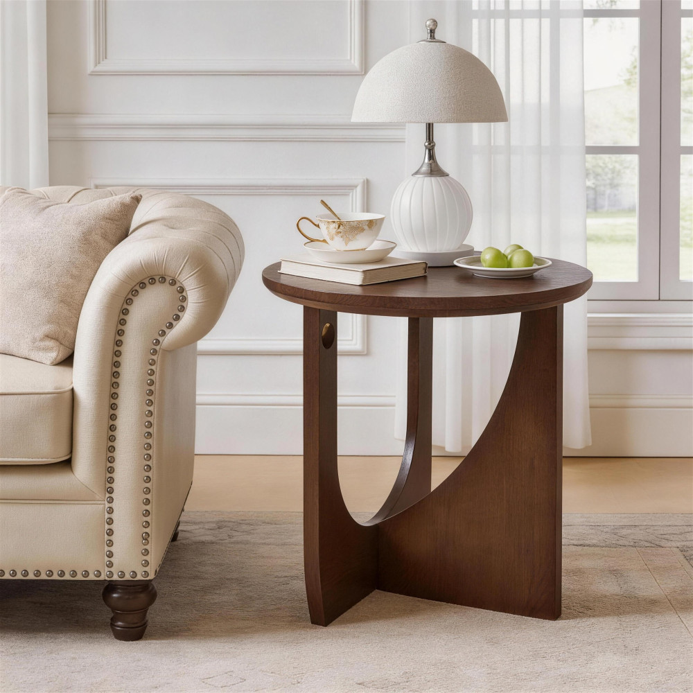 2-Piece Solid Wood Edge Table Set, Natural Wood, Minimalist Center Table