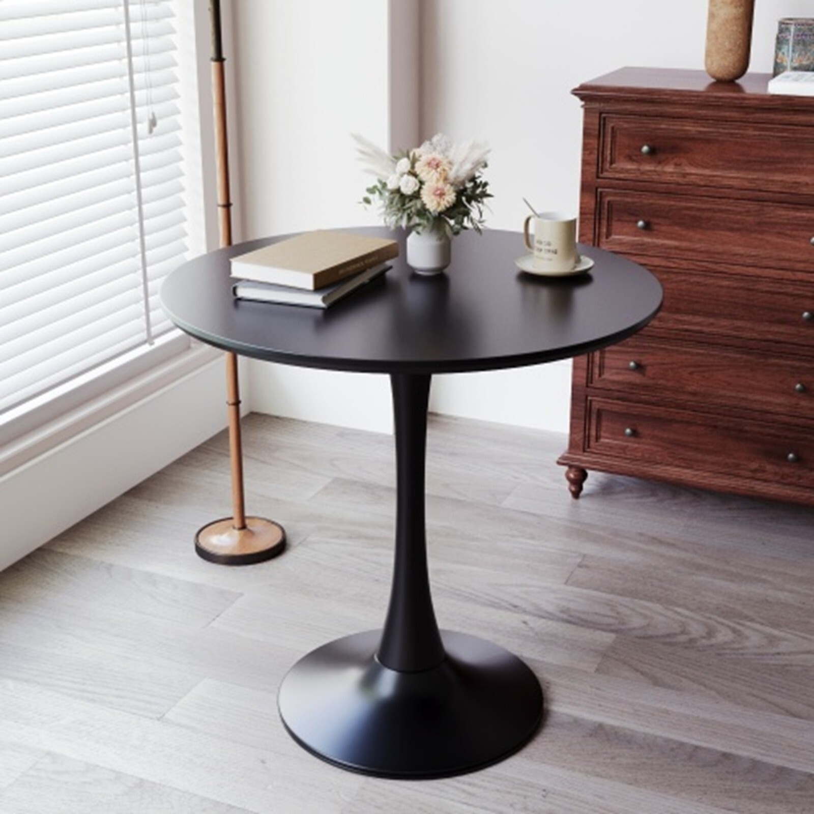 Round Tulip Dining Table 31.5” Kitchen Table w/ MDF Top & Metal Pedestal Base