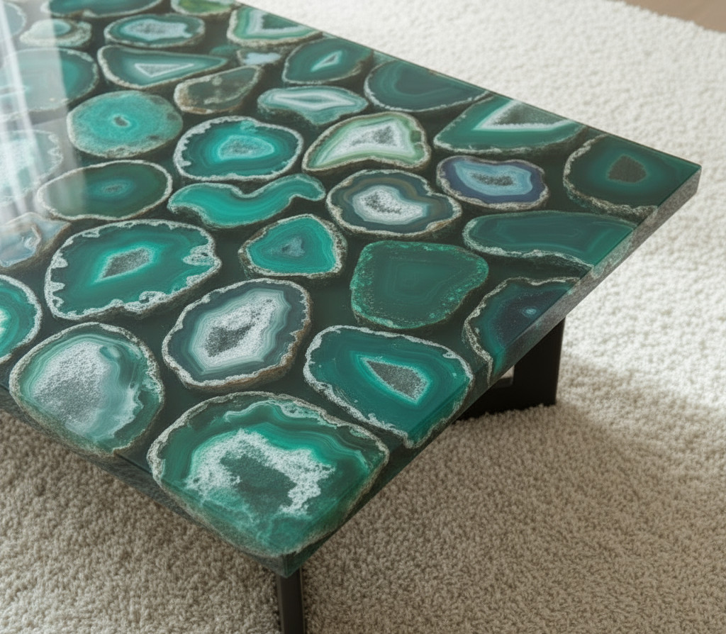 Luxury Green Agate Coffee Table Natural Gemstone Crystal Slab Home Décor Top
