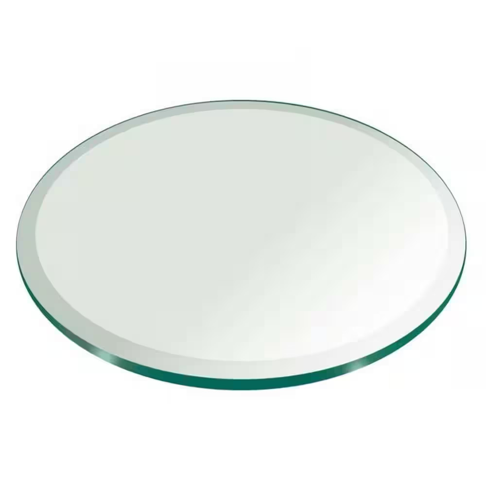 17 In. Clear round Glass Table Top, 3/8 In. Thickness Tempered Beveled Edge Poli