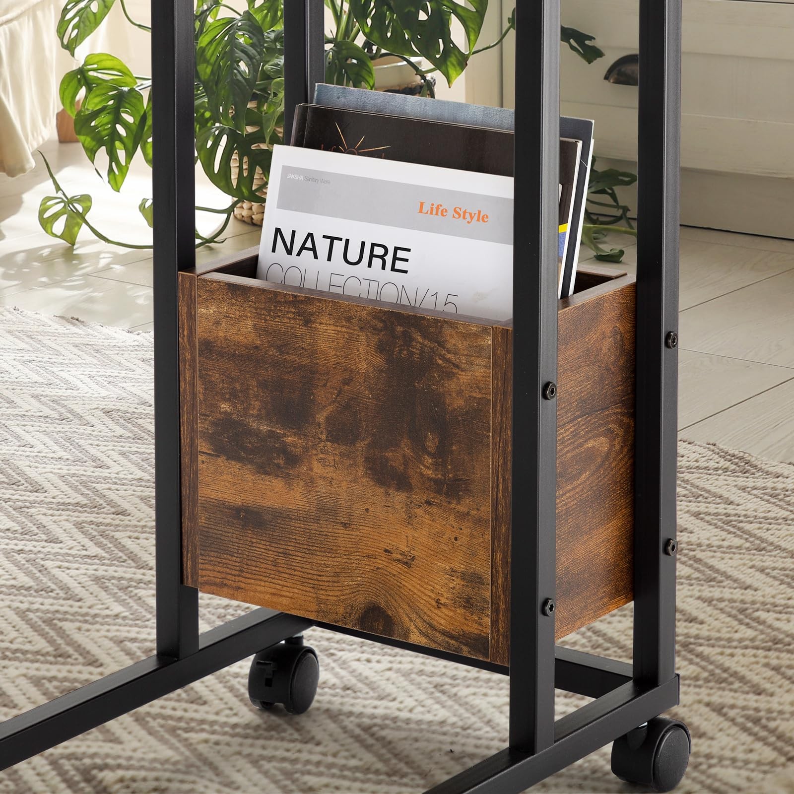 C Shaped End Table with Charging Station & Foldable Tabletop, Folding TV Tray…