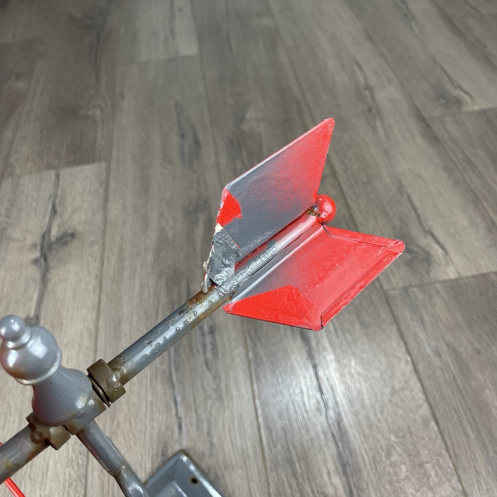 Vintage Small Metal Red Table Top Windmill Tower 8.5” Blade About 16” Tall
