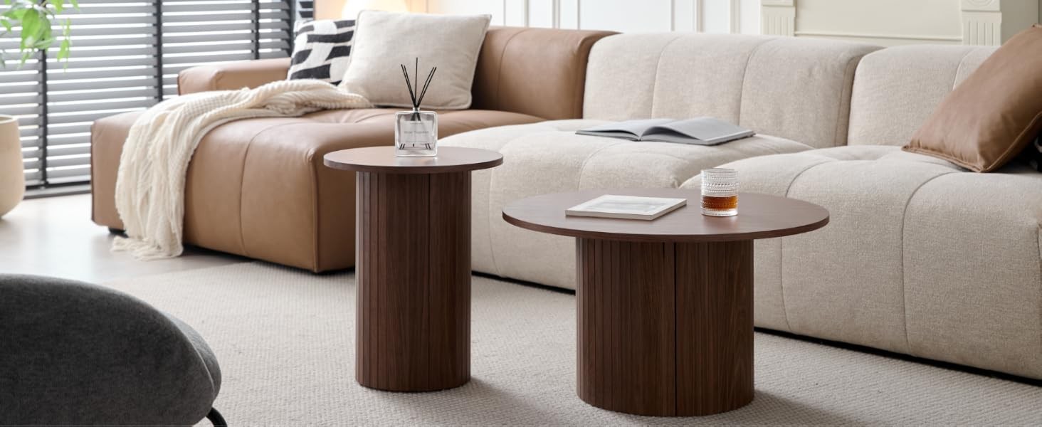 Round Nesting Coffee Tables for Living Room, Set of 2, Natural | φ27.6 + φ15.8