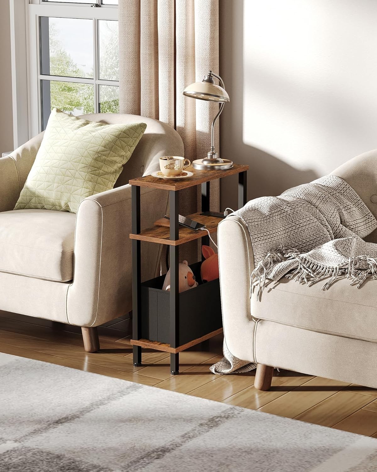 CHOEZON Small Narrow Side Table with Charging Station, Skinny End Table with …