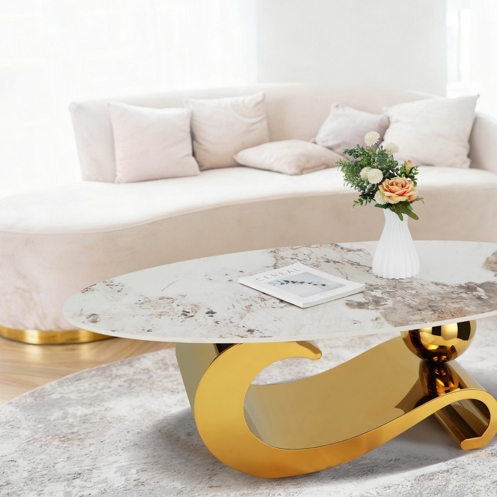 High Glossy Marble Coffee Table with Creative Rack for Living Room Center Table