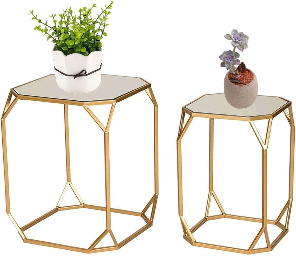 Modern Nesting Tables, Set of 2 Coffee Table with Tempered Glass Top, Side/En…
