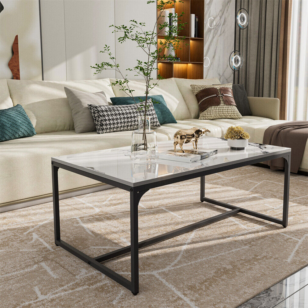 39.4″ Glossy Stoned Living Room Coffee Table Storage Rustproof Top Strong Framed