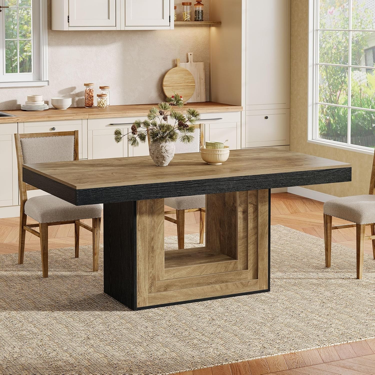 63 Inch Rectangular Dining Table Farmhouse Wooden Kitchen Table for 4-6 People