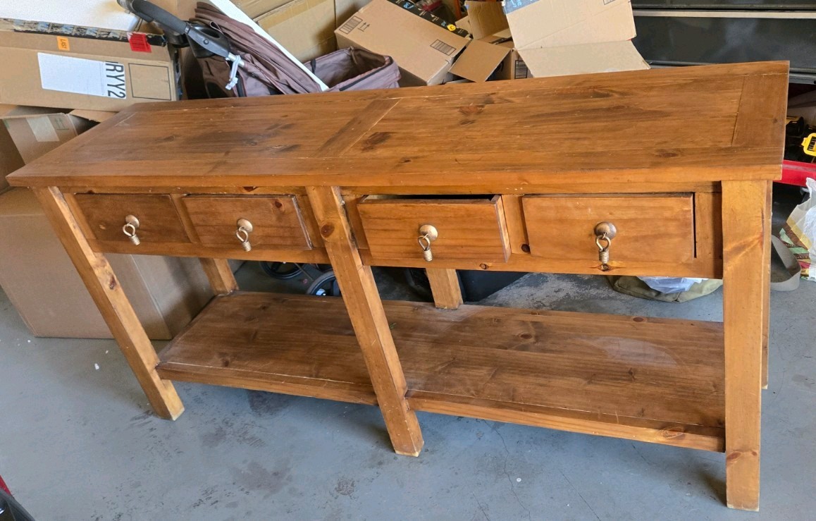 Rustic solid pine Wooden console Table 85340 Natural Brown Mexican furniture