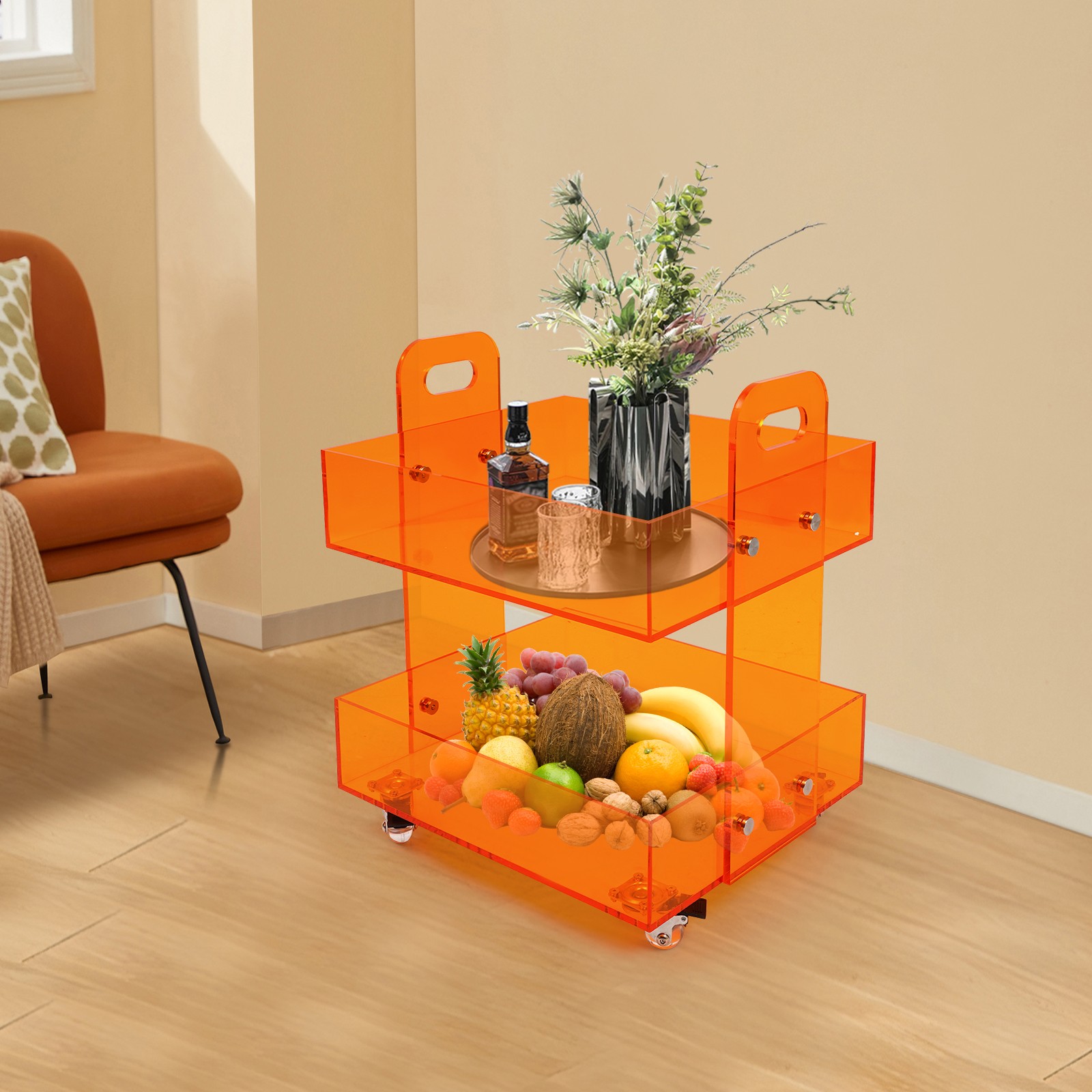 Acrylic Side Table Storage Rack with Wheels Acrylic Bedside Table Free Standing