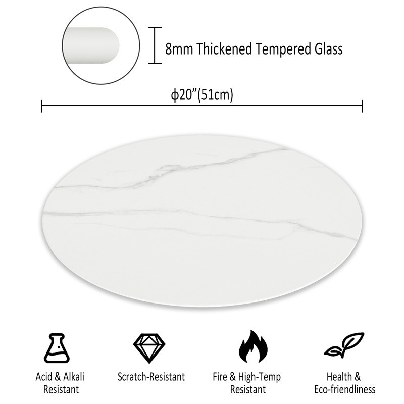 20″-36″ Inch Round Tempered Glass＋Marble Pattern Table Top for Indoor & Outdoor