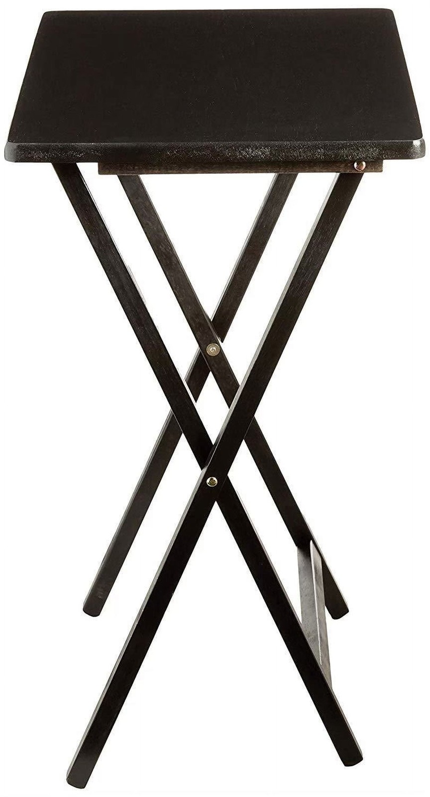 4-Piece Black Rubberwood Indoor Folding TV Tray Table Set with Storage Rack 💪