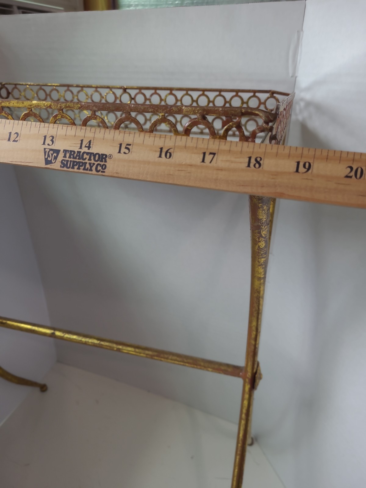 VTG MCM Side Table Gold Metal Wire Base Hollywood Regency Smoked Glass Repair
