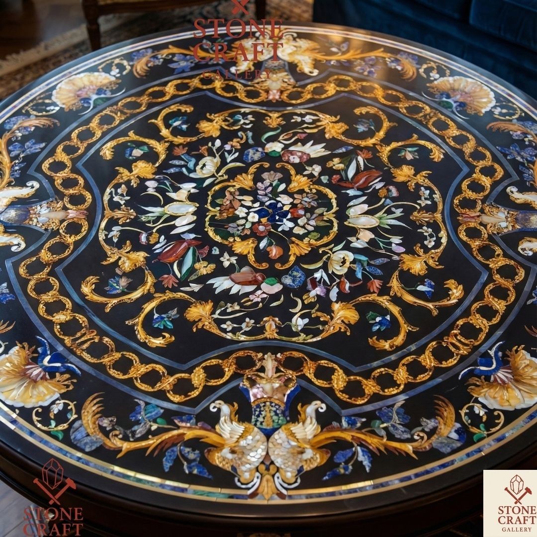 48″ Marble dining Table Top Handmade marquetry handmade Pietra dura Inlay