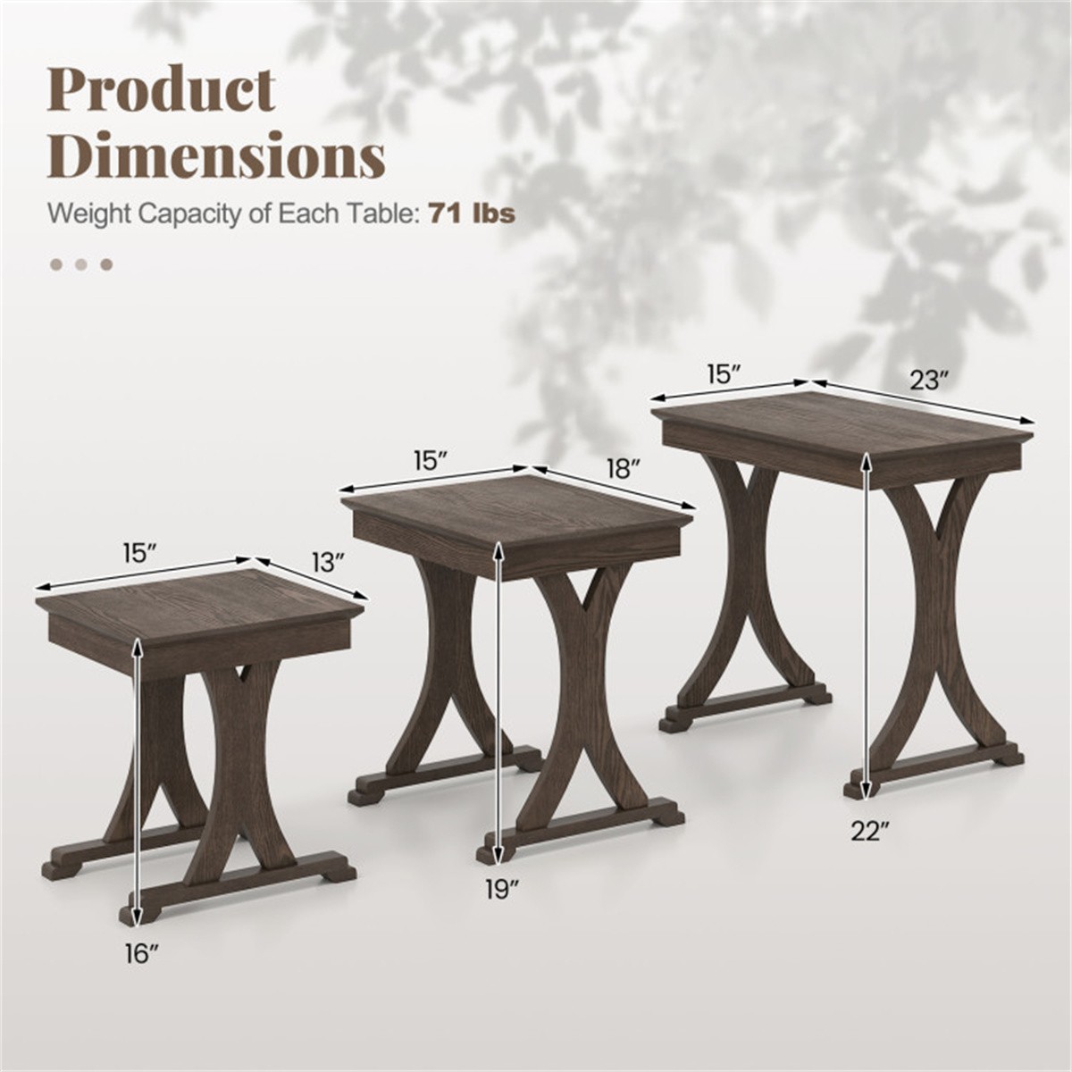 3Piece Nesting Coffee Table Set Space-Saving with Vintage Wood-Like Finish