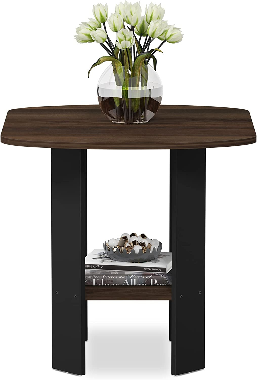 Brown End Table Small 2 Tier Shelf Storage Living Room Modern Stand Furniture US