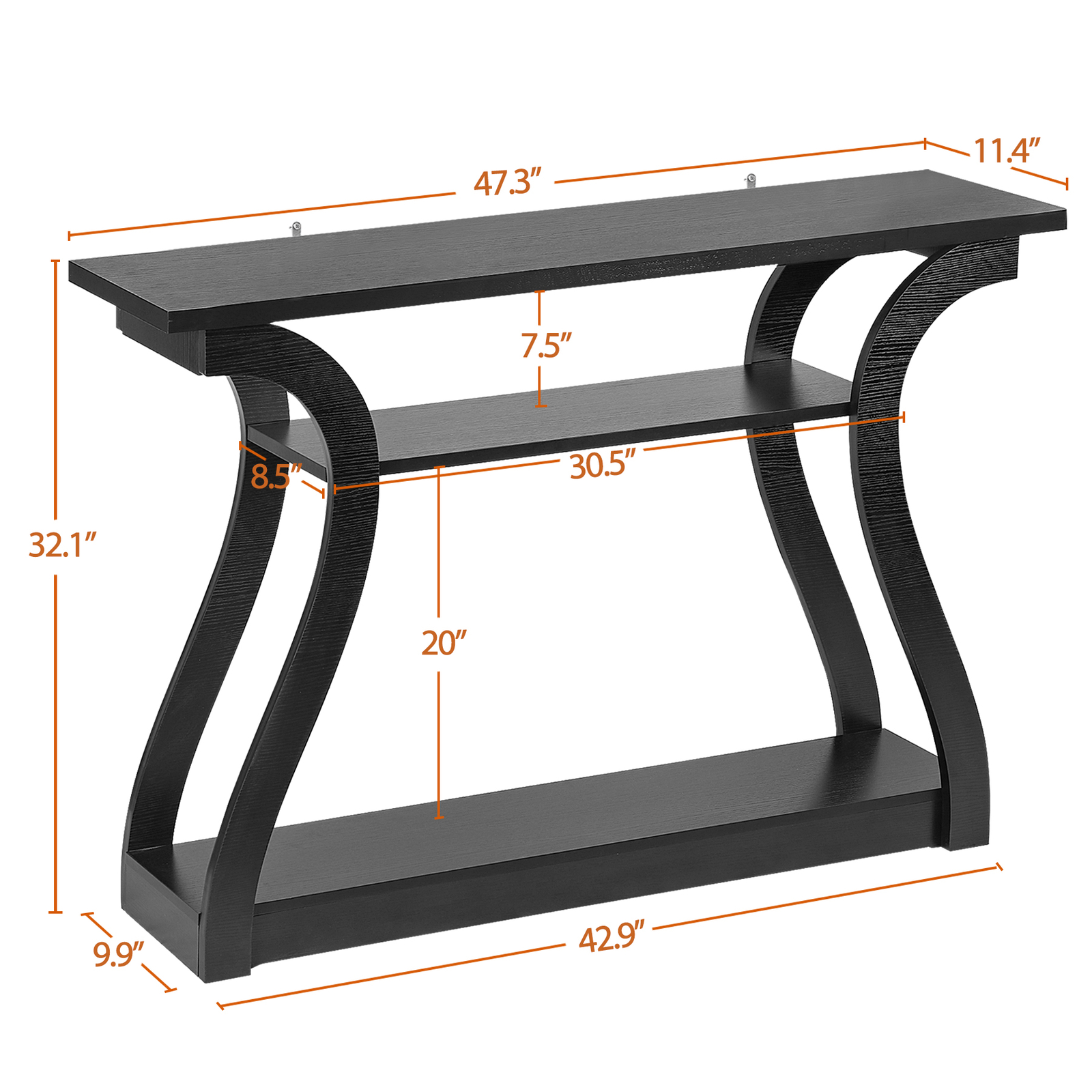 47″ Console Table Black Accent Side Stand Sofa Entryway Hallway Table Desk Wall